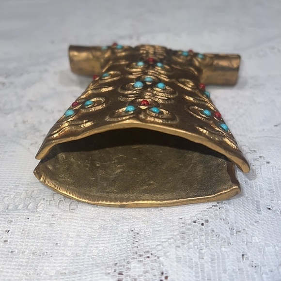 Copper Ottoman Caftan Statue w Coral and Turquoise Stones - Picture 5 of 7